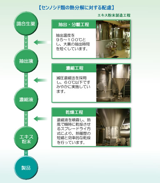 センノシド類の熱分解に対する配慮